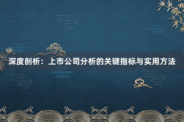 深度剖析：上市公司分析的关键指标与实用方法