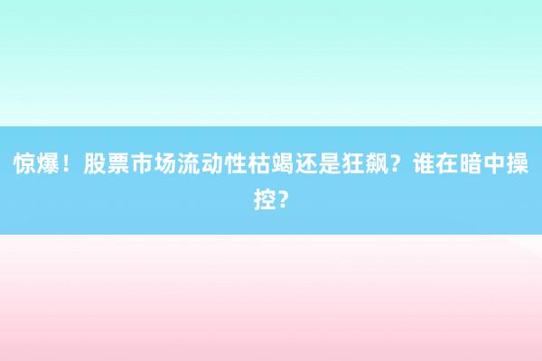 惊爆！股票市场流动性枯竭还是狂飙？谁在暗中操控？
