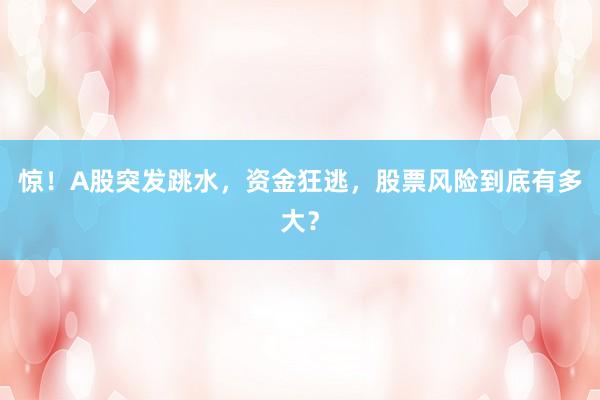 惊！A股突发跳水，资金狂逃，股票风险到底有多大？