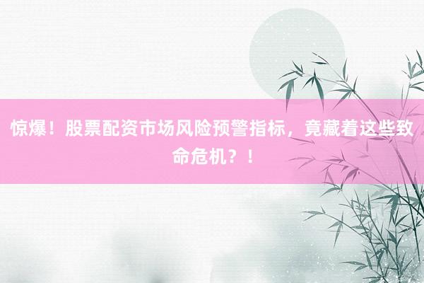 惊爆！股票配资市场风险预警指标，竟藏着这些致命危机？！